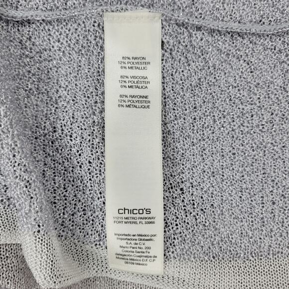 Chico's Cleo Vertical Stripe Open Front Cardigan Grey Silver Metallic Size 1 - Picture 4 of 5